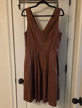 Unique Vintage V-Neck Brown Women's 50s Dress With Pockets L